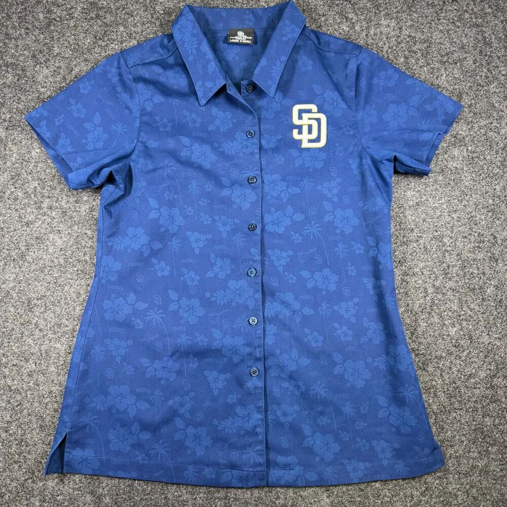 San Diego Padres Women's Blue Floral Pattern Button-Up Short Sleeve Shirt